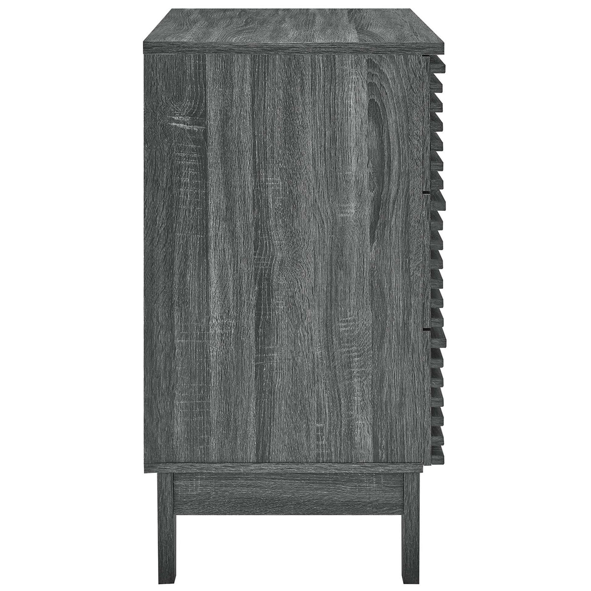 Charcoal chest with rich wood grain texture and slim silhouette for space-saving bedroom storage || MOD-6965-CHA || side_studio