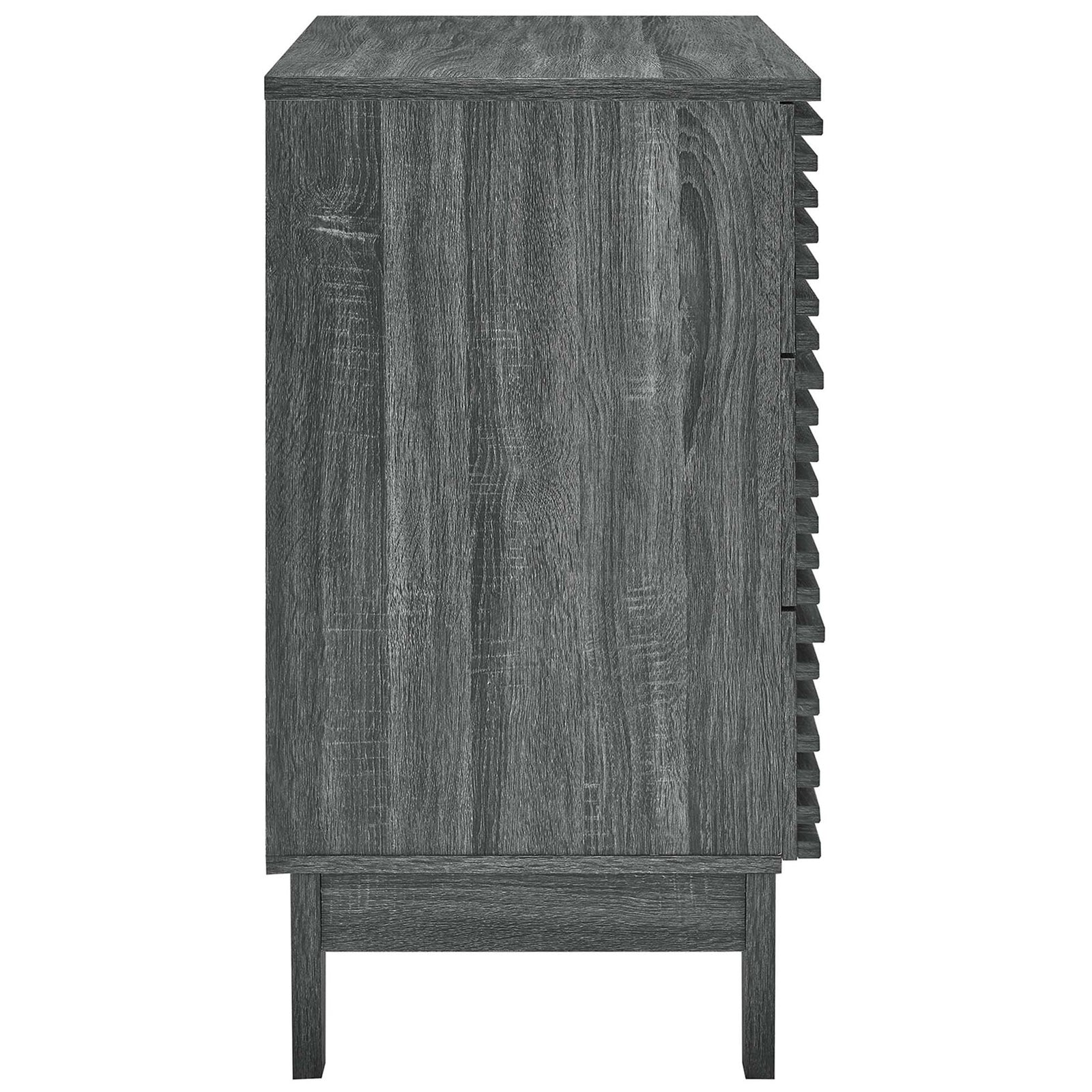 Charcoal chest with rich wood grain texture and slim silhouette for space-saving bedroom storage || MOD-6965-CHA || side_studio