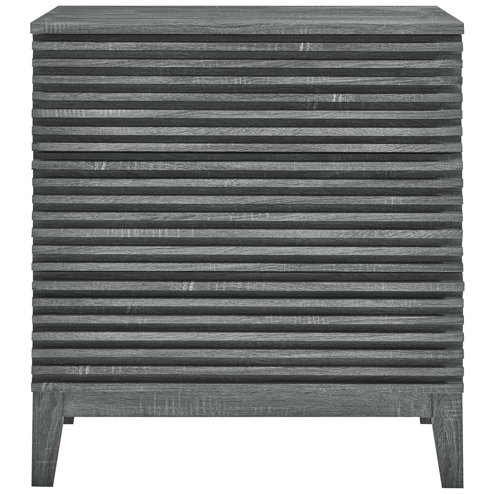 Three spacious drawers with bold horizontal slats create a textured focal point on this charcoal chest || MOD-6965-CHA || front_studio