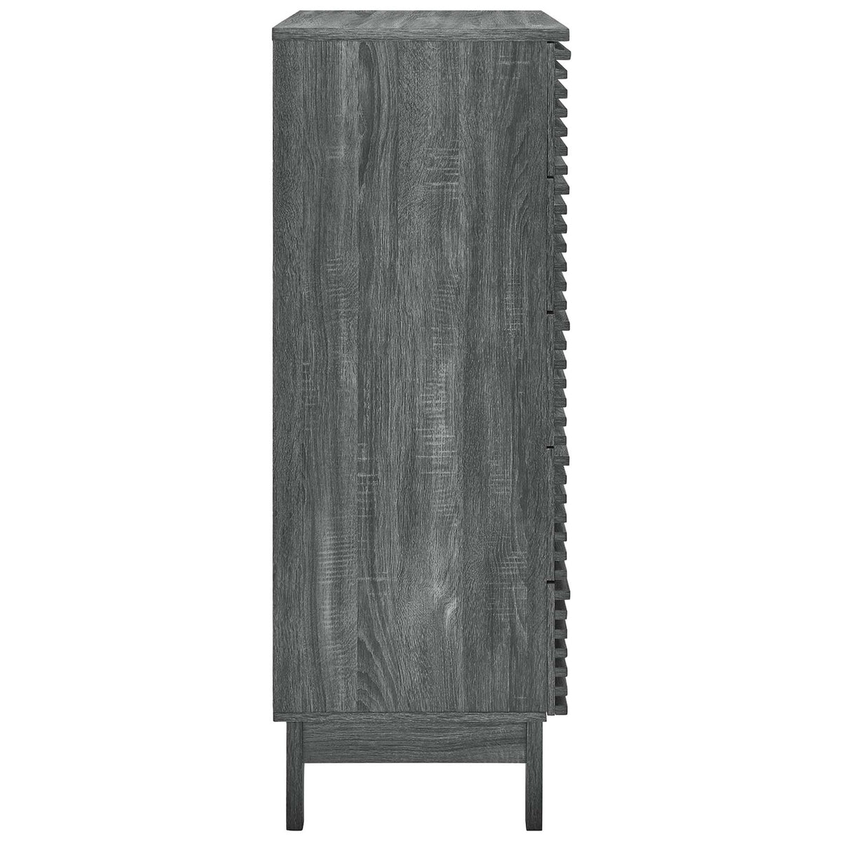 Charcoal dresser chest highlighting wood grain texture and clean modern profile on tapered legs. || MOD-6967-CHA || side_studio