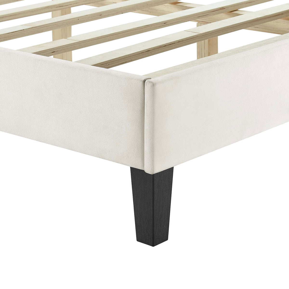 Tapered black wood leg with neatly tailored white performance velvet upholstery || MOD-6975-WHI || leg_studio