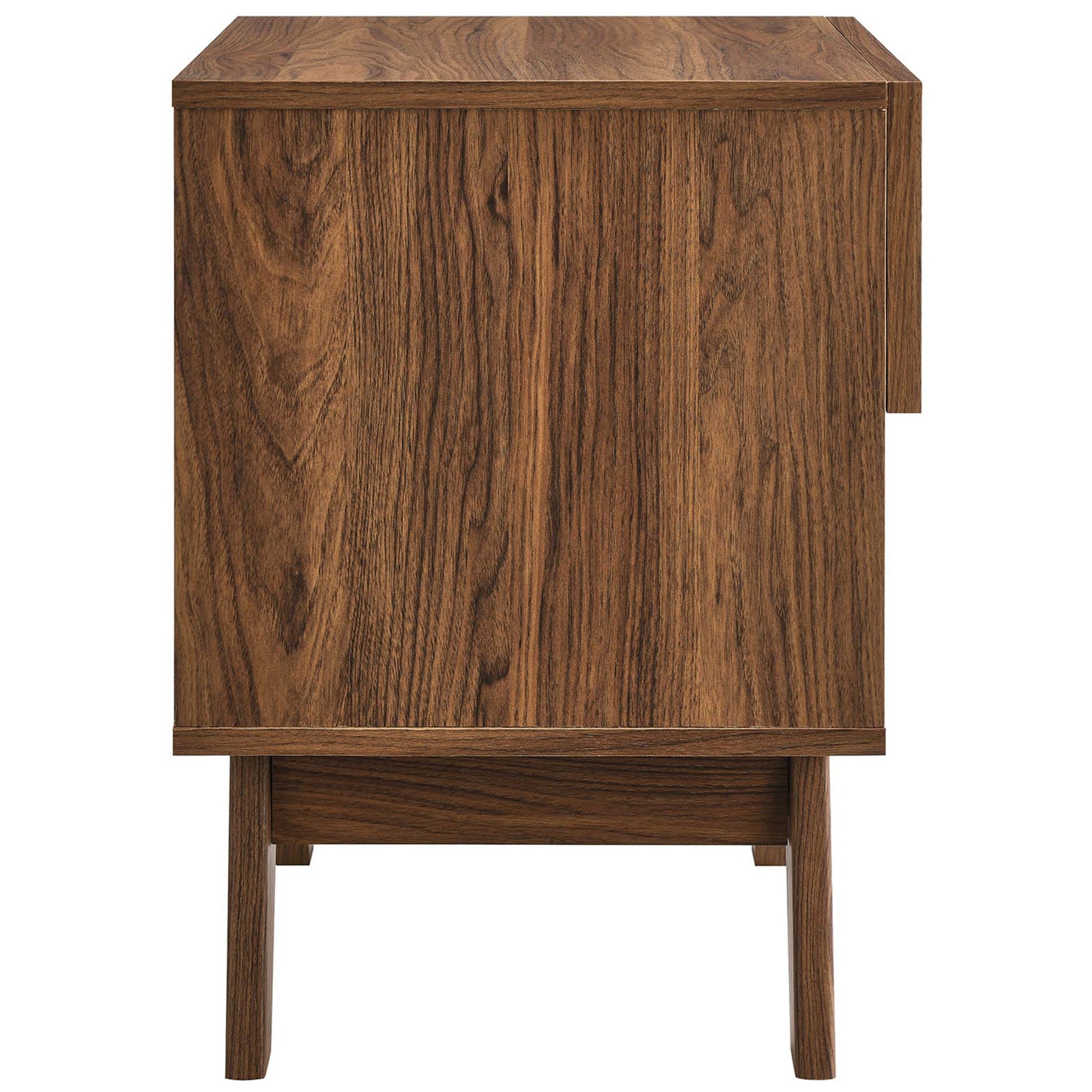 Slim walnut nightstand highlighting rich wood grain and tapered legs || MOD-7049-WAL || side_studio