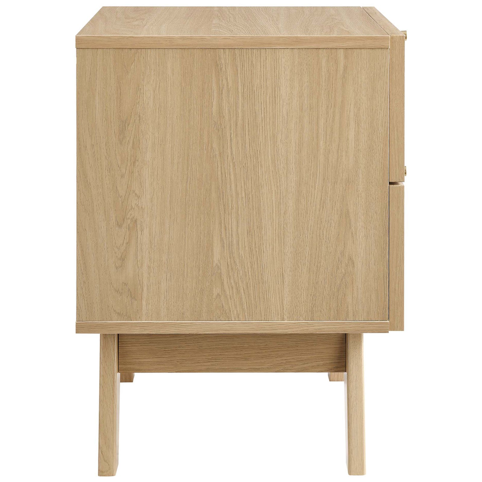 Smooth oak-finished sides and clean lines emphasize the nightstand's streamlined silhouette. || MOD-7050-OAK || side_studio