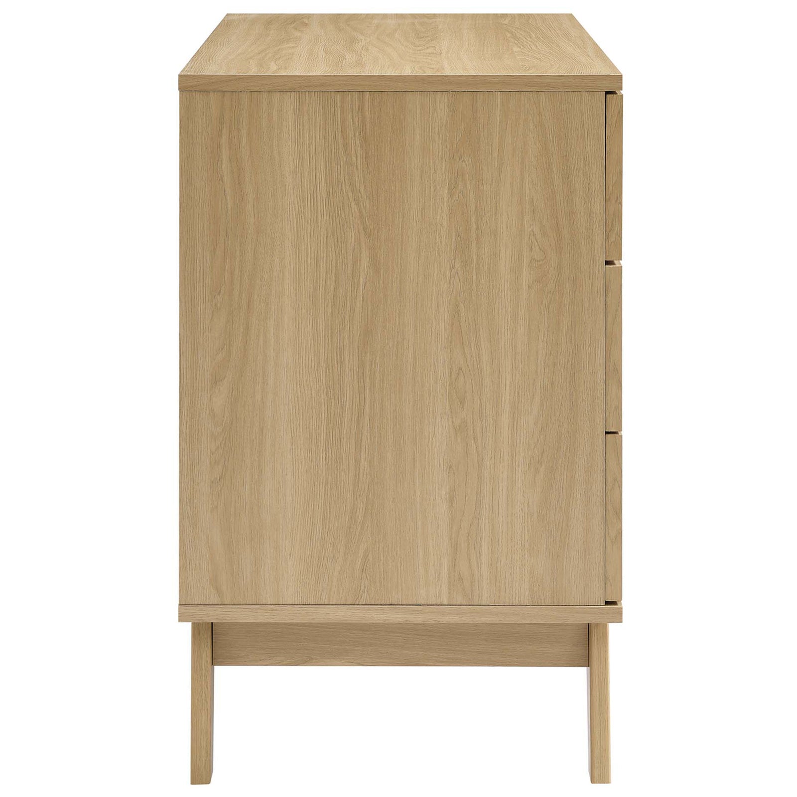 Smooth oak dresser showcasing clean side panels and straight lines for a minimalist bedroom look || MOD-7051-OAK || side_studio