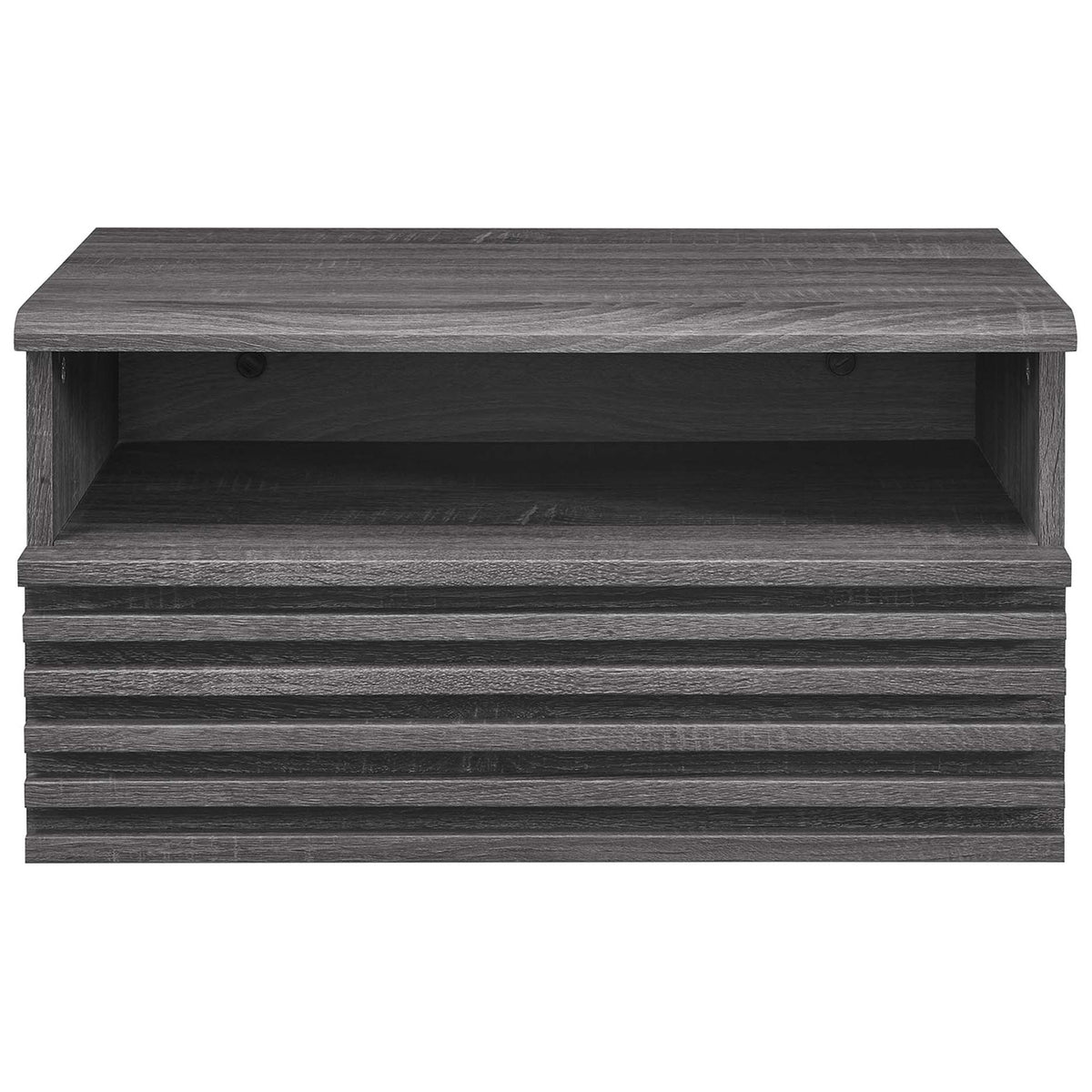 Charcoal wall mounted nightstand with slatted drawer front and open storage shelf || MOD-7058-CHA || front_studio