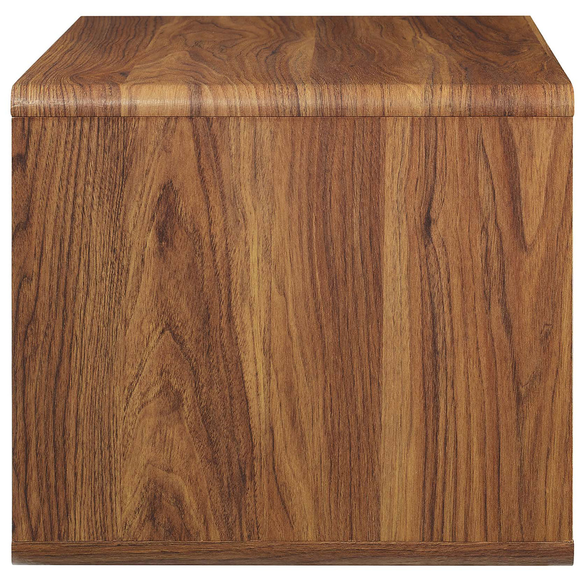 Smooth walnut wood grain side profile of the wall-mounted nightstand with softly rounded corners || MOD-7059-WAL-WHI || side_studio