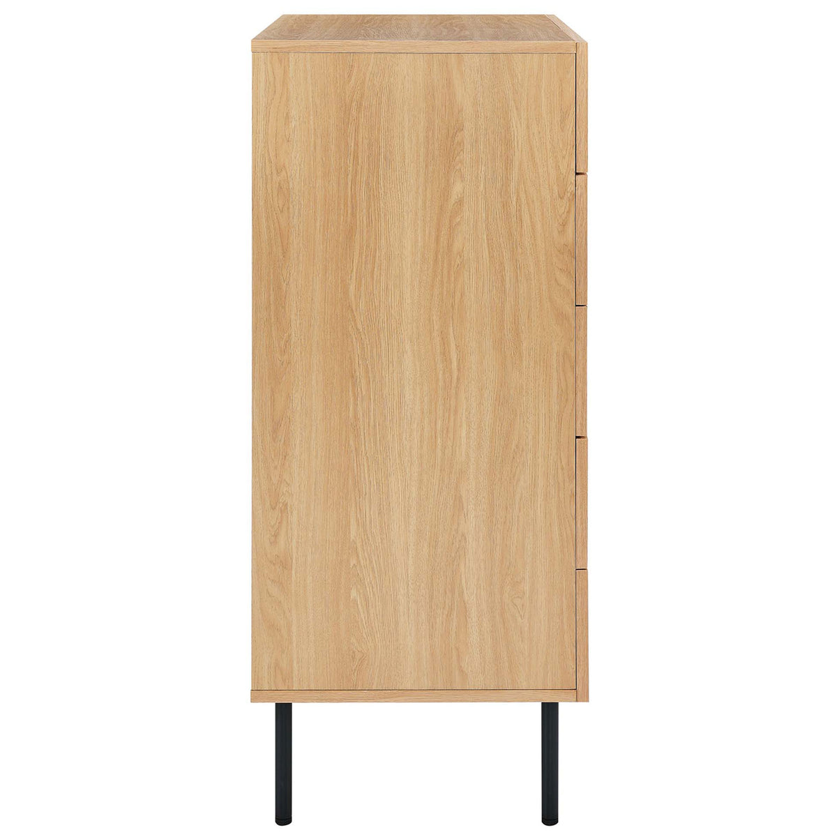 Oak chest with smooth wood grain sides and tall black metal legs || MOD-7065-OAK || side_studio