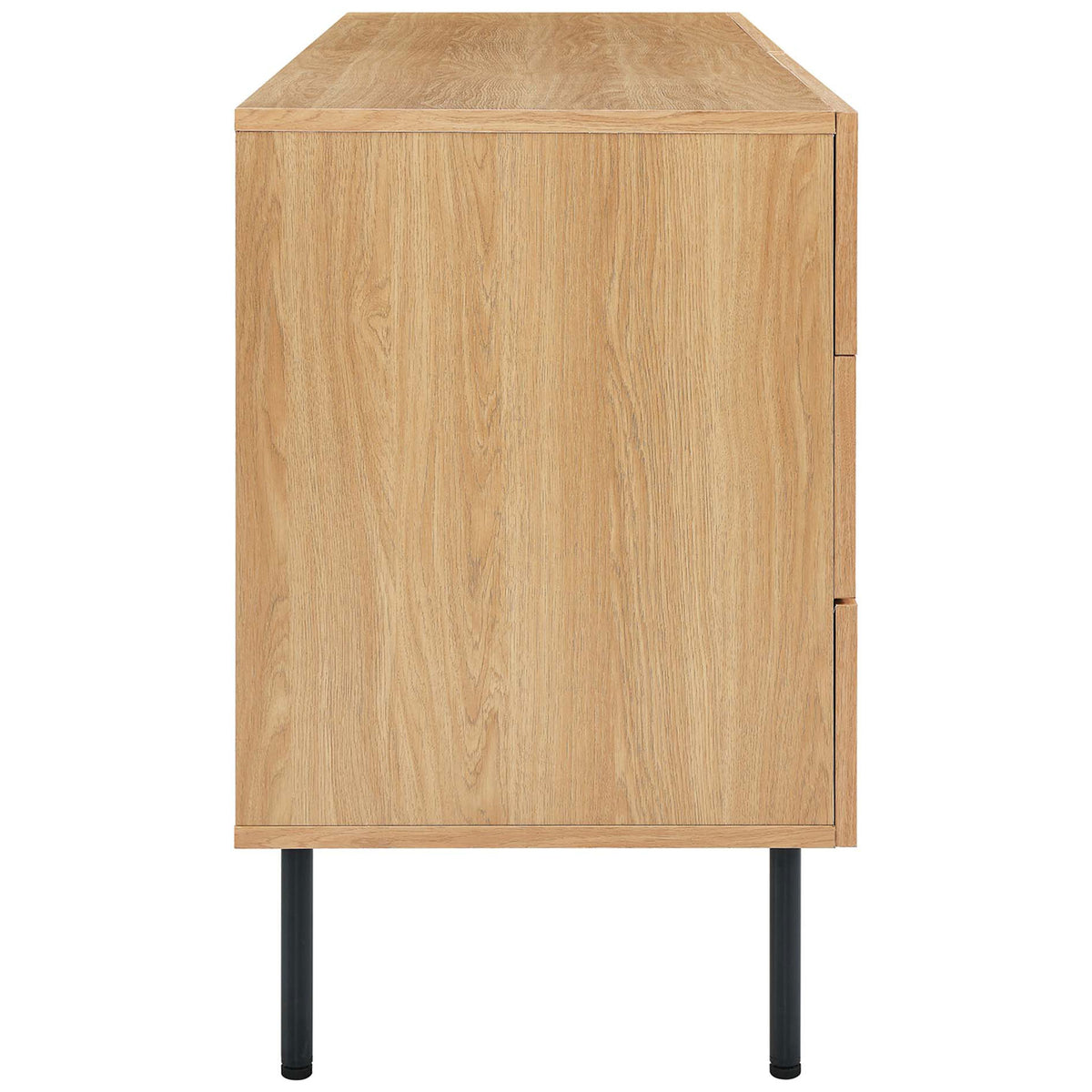 Oak dresser showcasing clean wood grain sides and tall black legs for airy, modern style || MOD-7067-OAK || side_studio