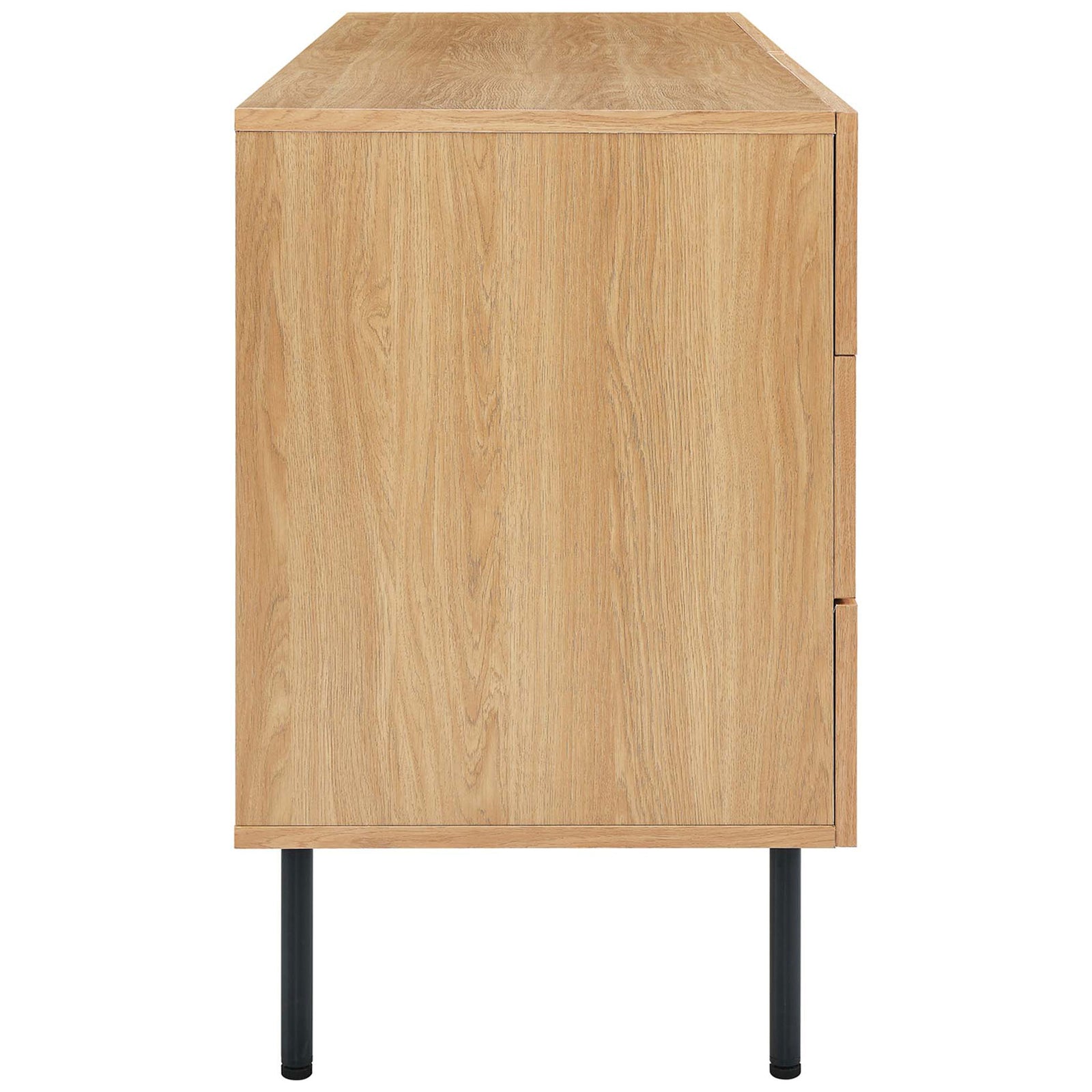 Oak dresser showcasing clean wood grain sides and tall black legs for airy, modern style || MOD-7067-OAK || side_studio