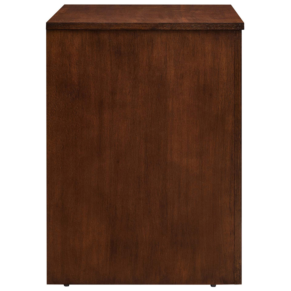 Smooth walnut side profile of the Appia nightstand showcasing clean lines and continuous wood grain || MOD-7109-WAL || side_studio