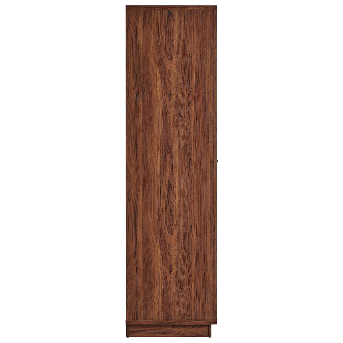 Side view of Capri wardrobe cabinet emphasizing its slim walnut profile and sturdy base || MOD-7156-WAL || side_studio