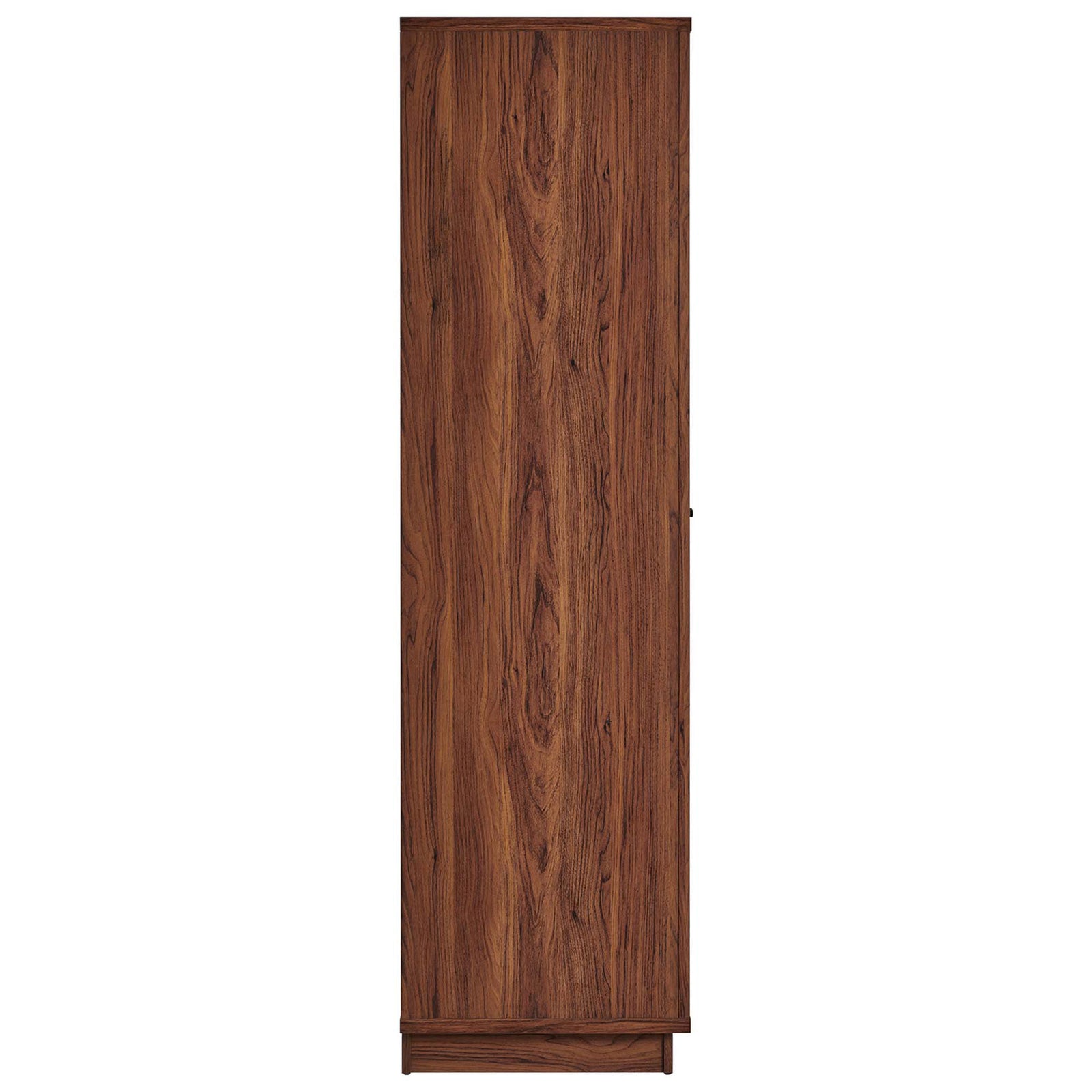 Side view of Capri wardrobe cabinet emphasizing its slim walnut profile and sturdy base || MOD-7156-WAL || side_studio