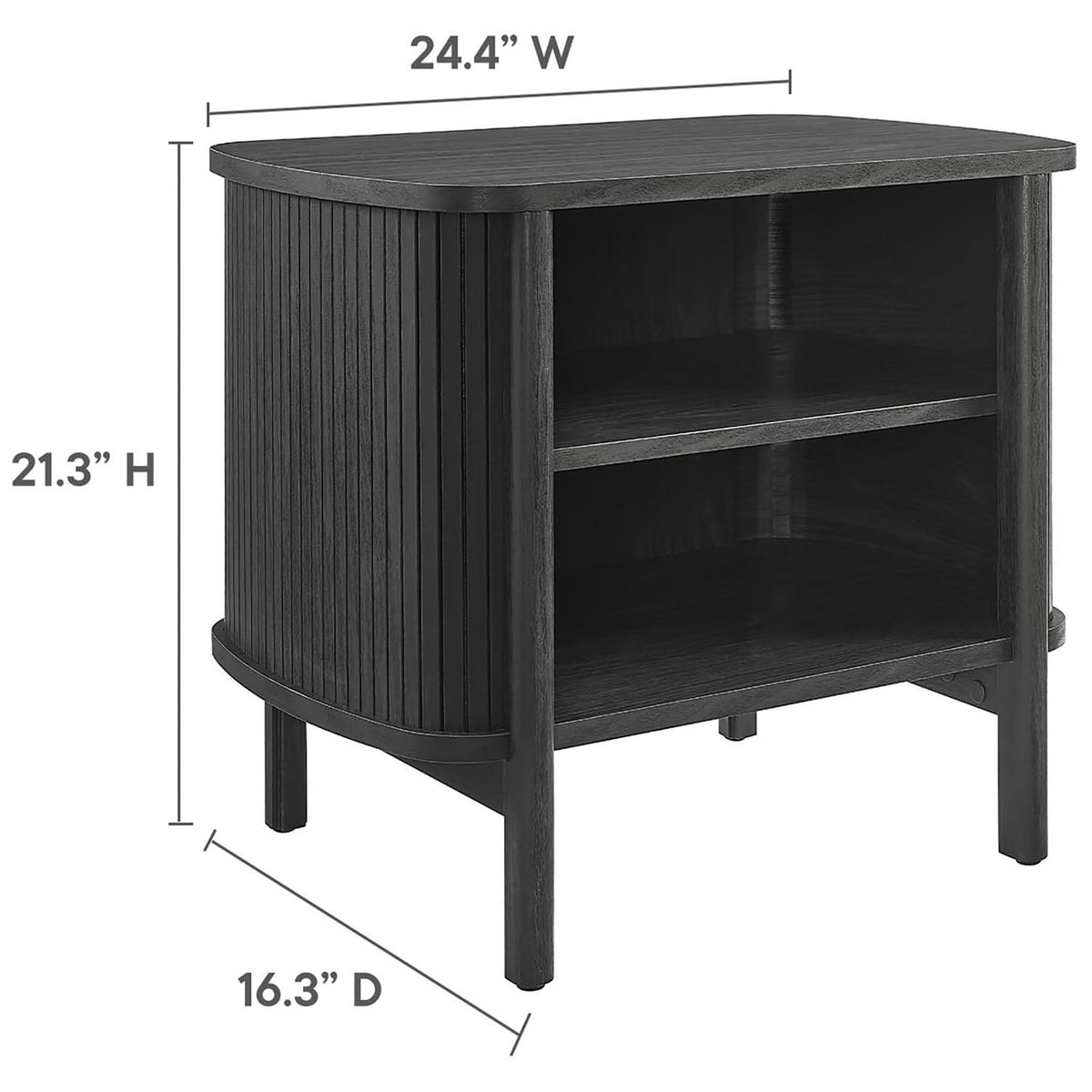Dimension graphic showing the black nightstand's overall width, height, and depth for easy room planning || MOD-7157-BLK || dimension_studio