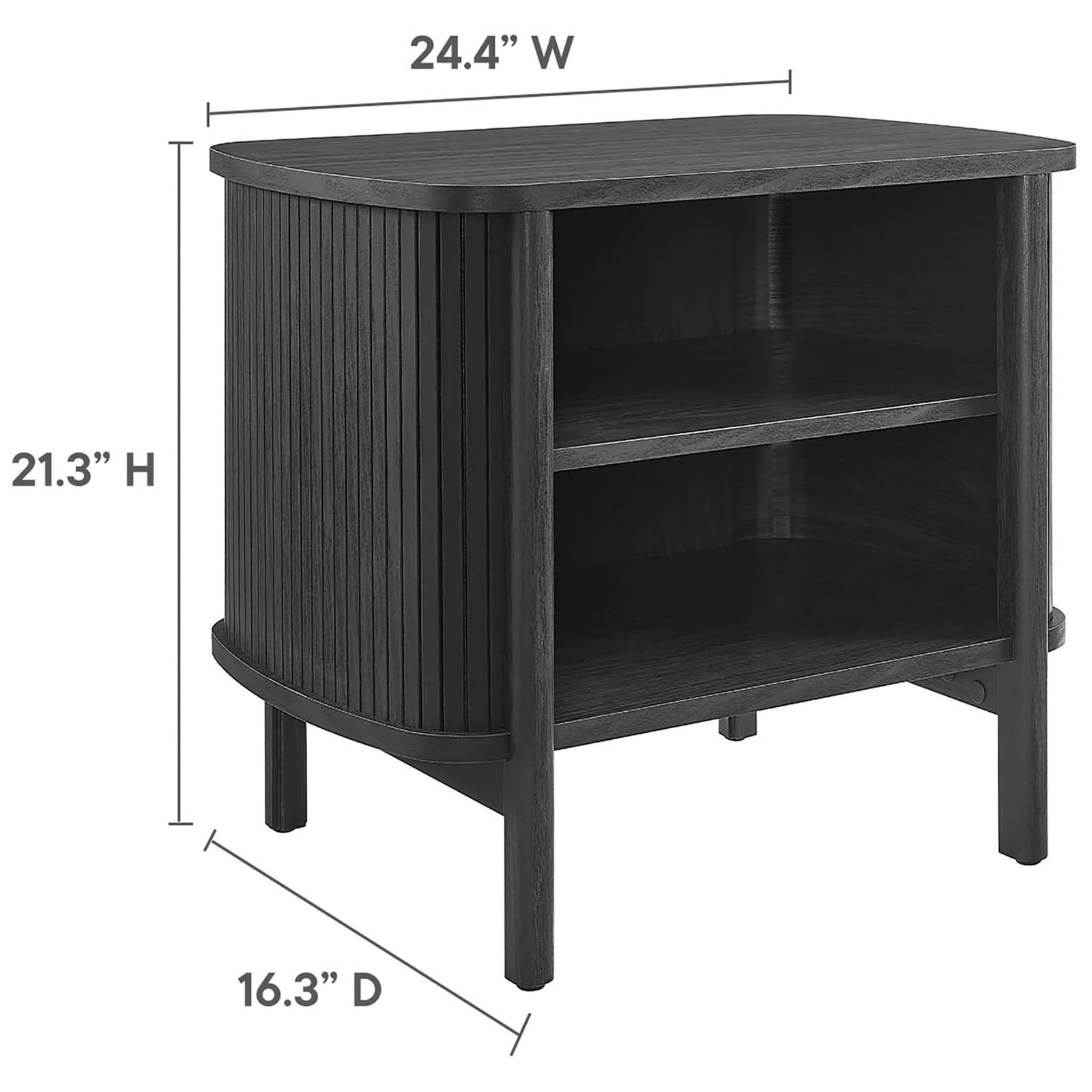 Dimension graphic showing the black nightstand's overall width, height, and depth for easy room planning || MOD-7157-BLK || dimension_studio