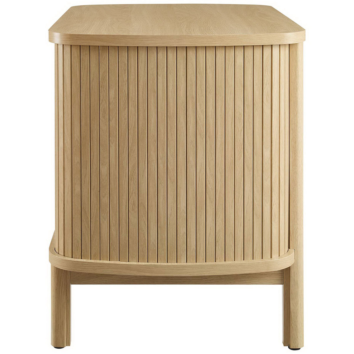 Cadence nightstand's fluted oak side profile with rounded edges creates soft, sculptural lines for versatile styling || MOD-7157-OAK || side_studio