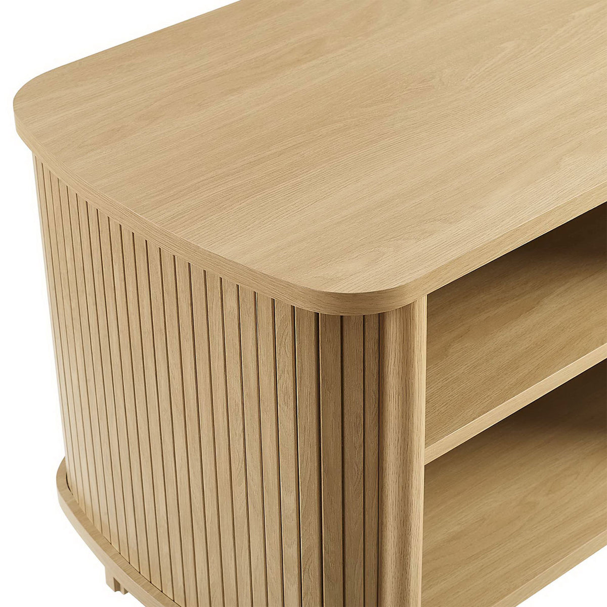 Smooth oak-look tabletop and vertical fluted detailing lend this Cadence nightstand a refined, boho-inspired finish || MOD-7157-OAK || detail_studio