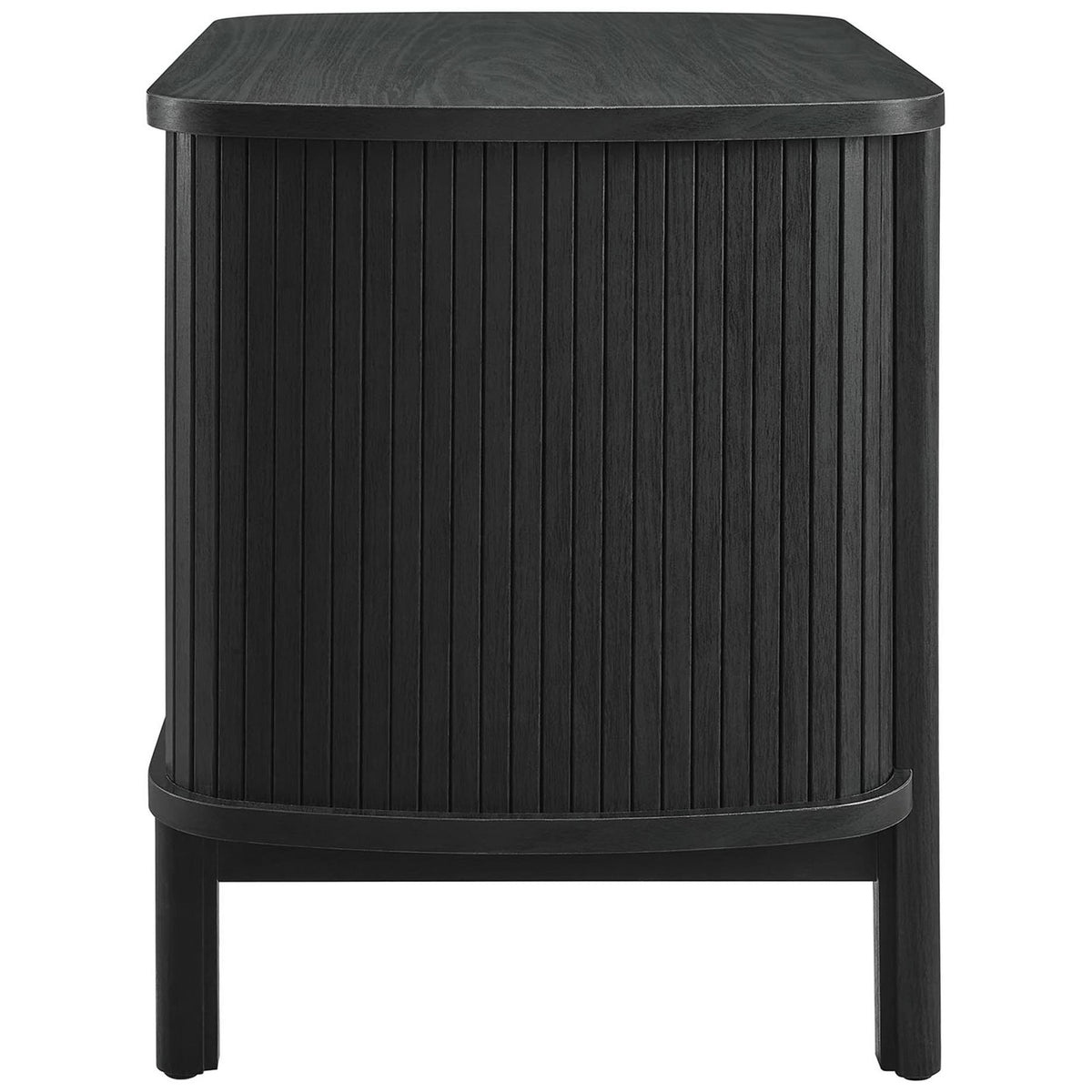 Black Cadence nightstand with continuous fluted paneling wrapping the sides and softly rounded silhouette || MOD-7158-BLK || side_studio