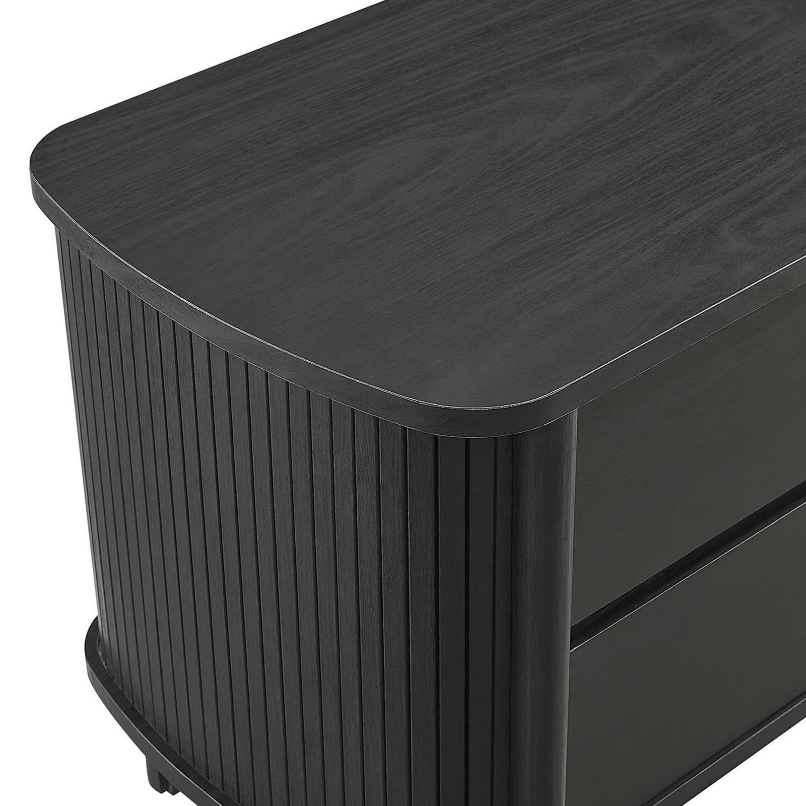 Cadence nightstand top shows rounded corners, ribbed fluted texture, and a smooth matte black finish || MOD-7158-BLK || detail_studio