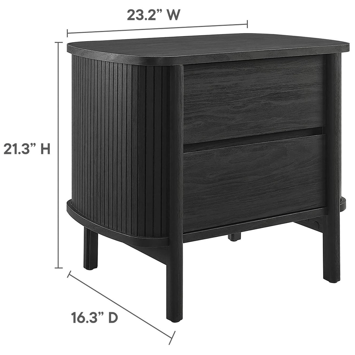 Dimension diagram of the Cadence nightstand showing overall height, width, and depth measurements for planning || MOD-7158-BLK || dimension_studio