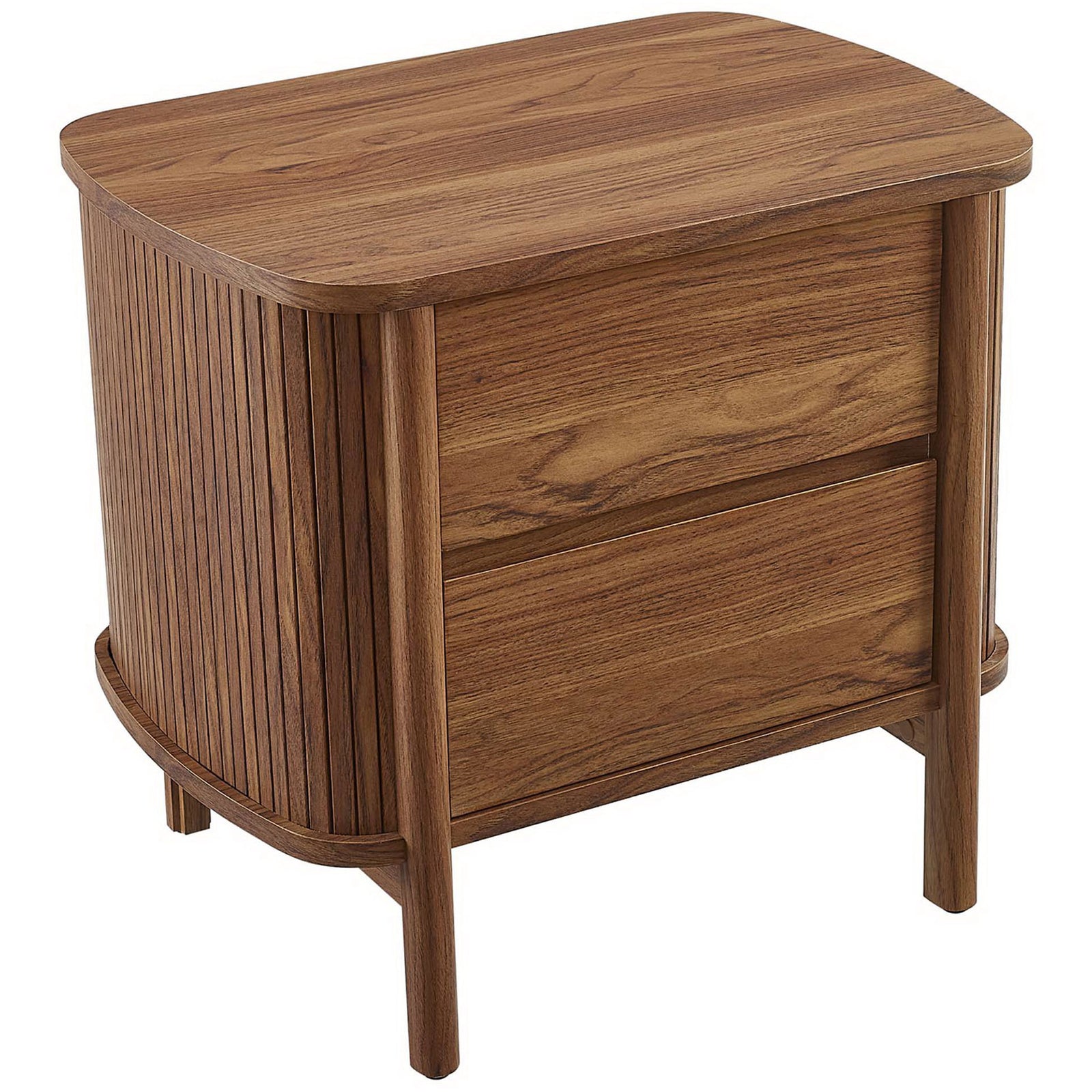 Smooth oval tabletop and wood grain pattern give this walnut nightstand an organic, refined feel || MOD-7158-WAL || top_angle_studio