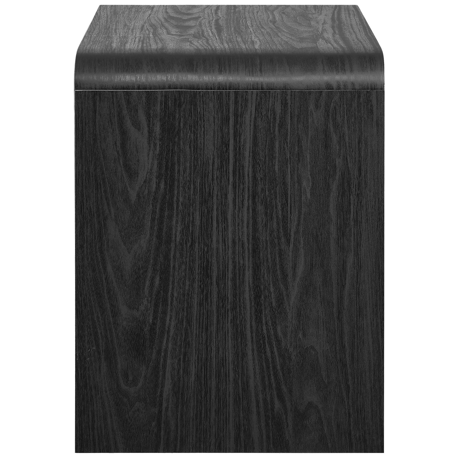 Sleek black nightstand profile featuring a continuous curved side panel and wood grain finish || MOD-7161-BLK || side_studio