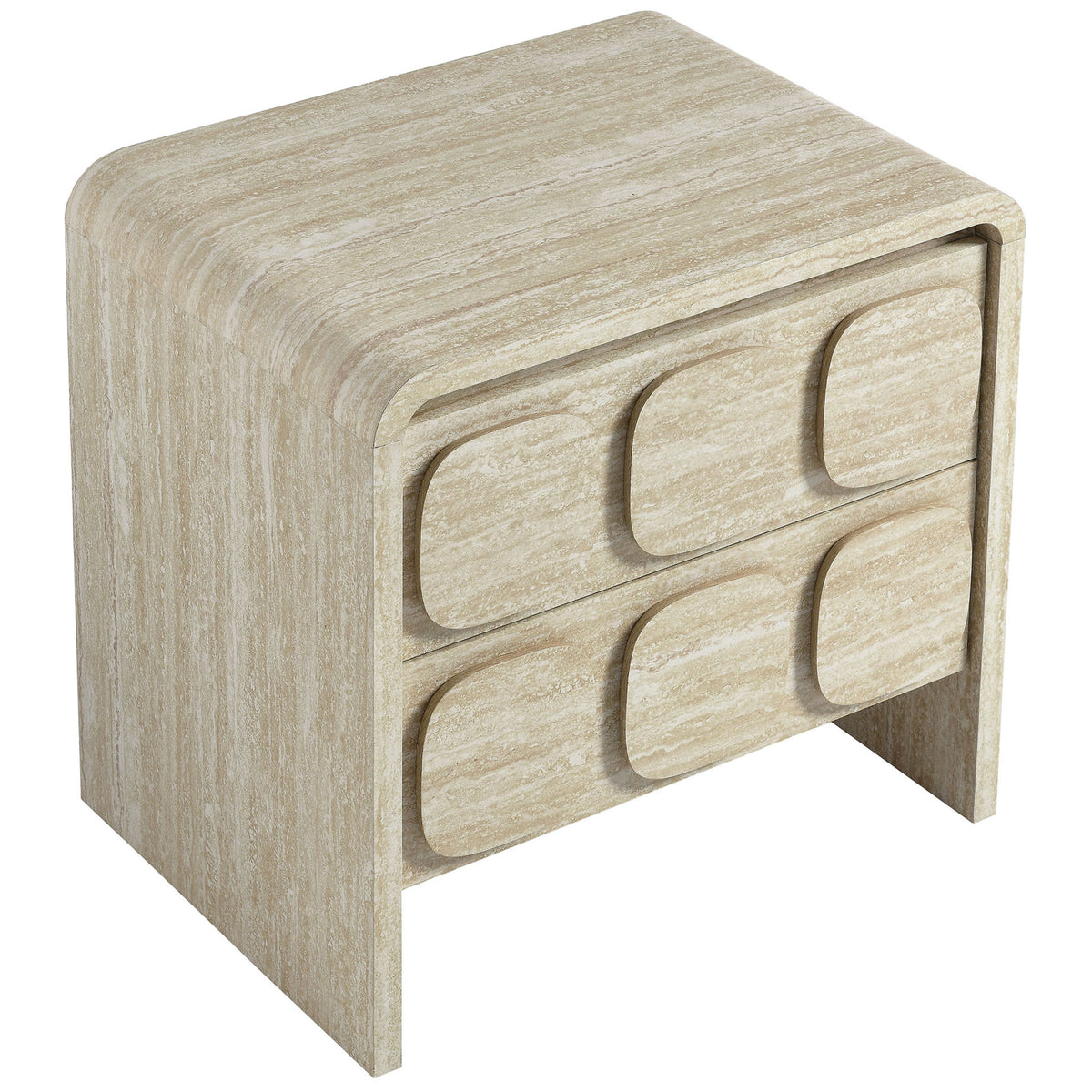 Toscana nightstand with rounded corners and a spacious top surface for bedside lighting and decor || MOD-7161-TRA || front_angle_studio