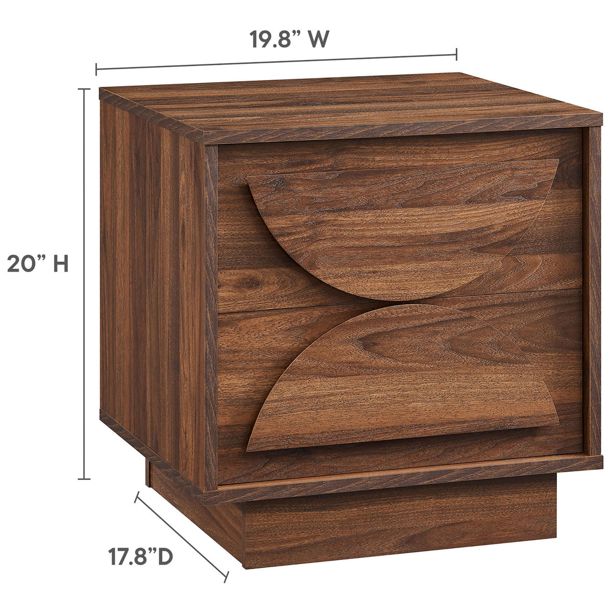 Bulwark nightstand with overlaid dimensions showing compact width, depth, and height for bedside use || MOD-7162-WAL || dimension_studio