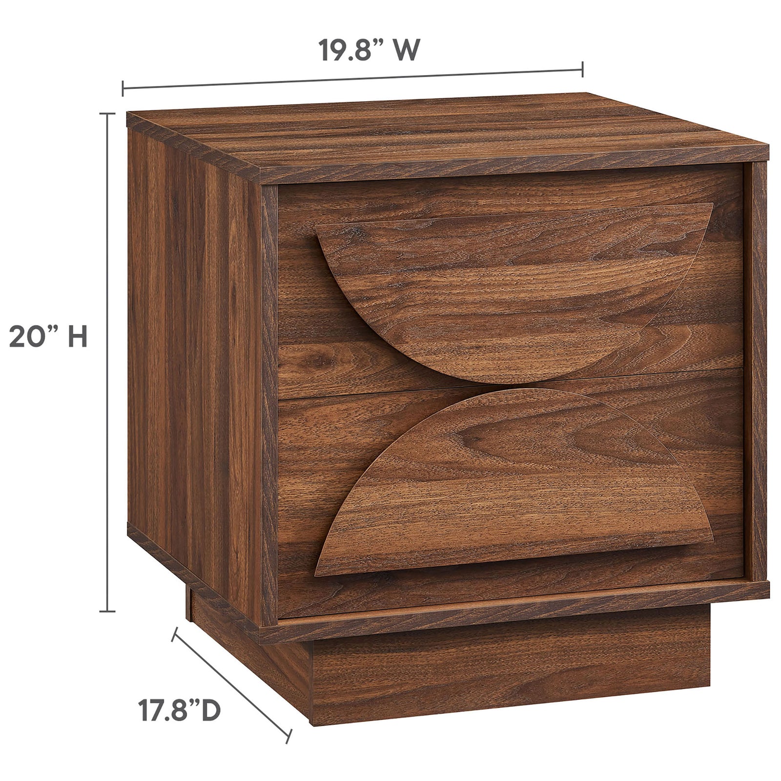 Bulwark nightstand with overlaid dimensions showing compact width, depth, and height for bedside use || MOD-7162-WAL || dimension_studio