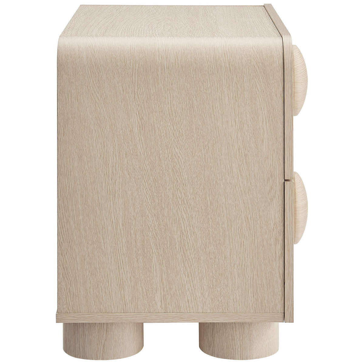 Compact ash nightstand showing sleek curved side panels and subtle wood grain texture on every surface || MOD-7181-ASH || side_studio