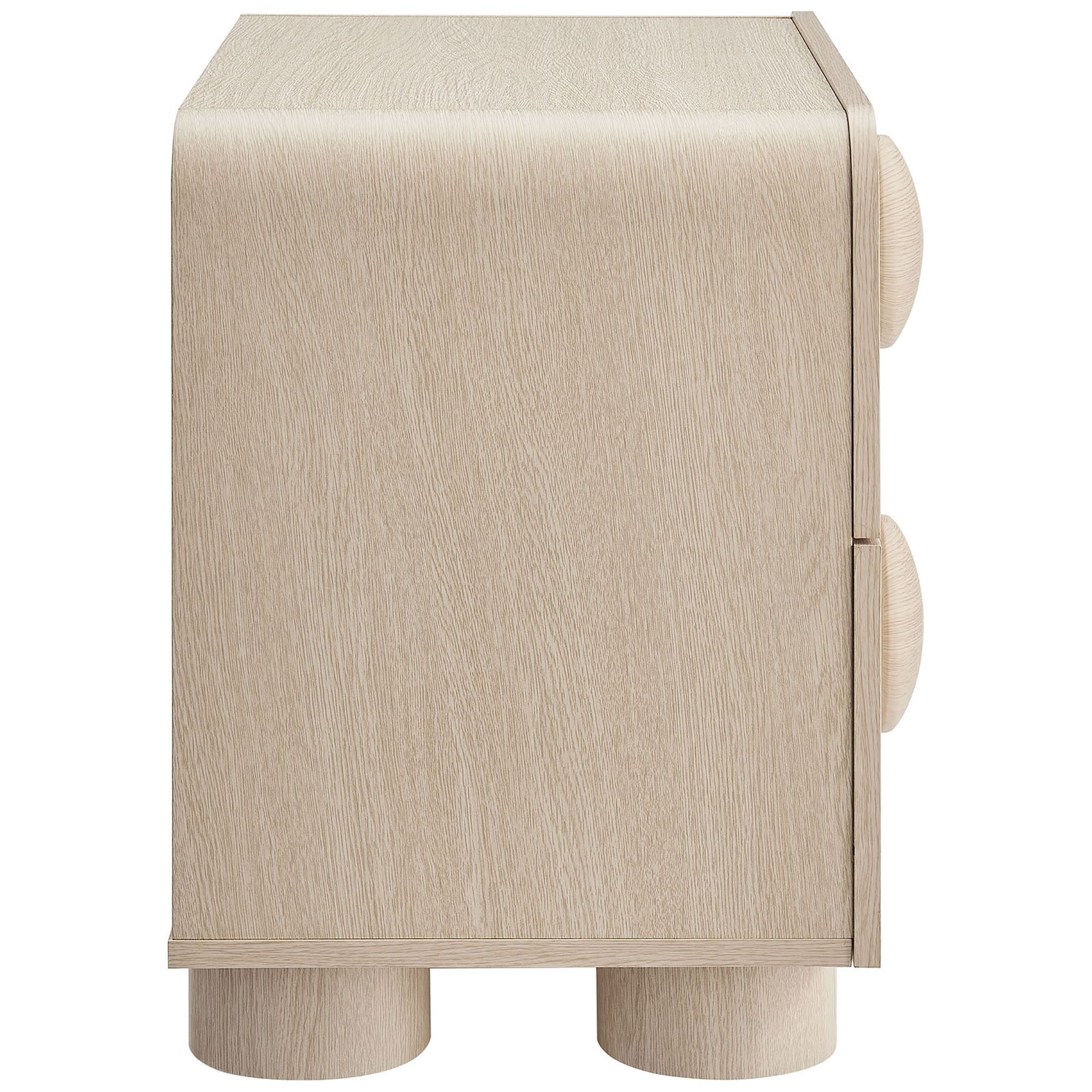 Compact ash nightstand showing sleek curved side panels and subtle wood grain texture on every surface || MOD-7181-ASH || side_studio
