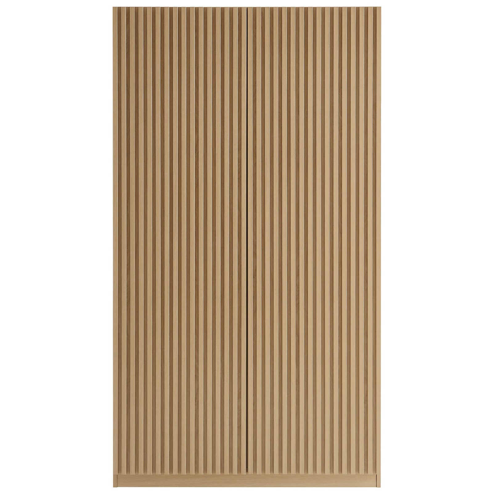 Oak wardrobe closet with full-height slatted doors and minimalist plinth base || MOD-7182-OAK || front_studio