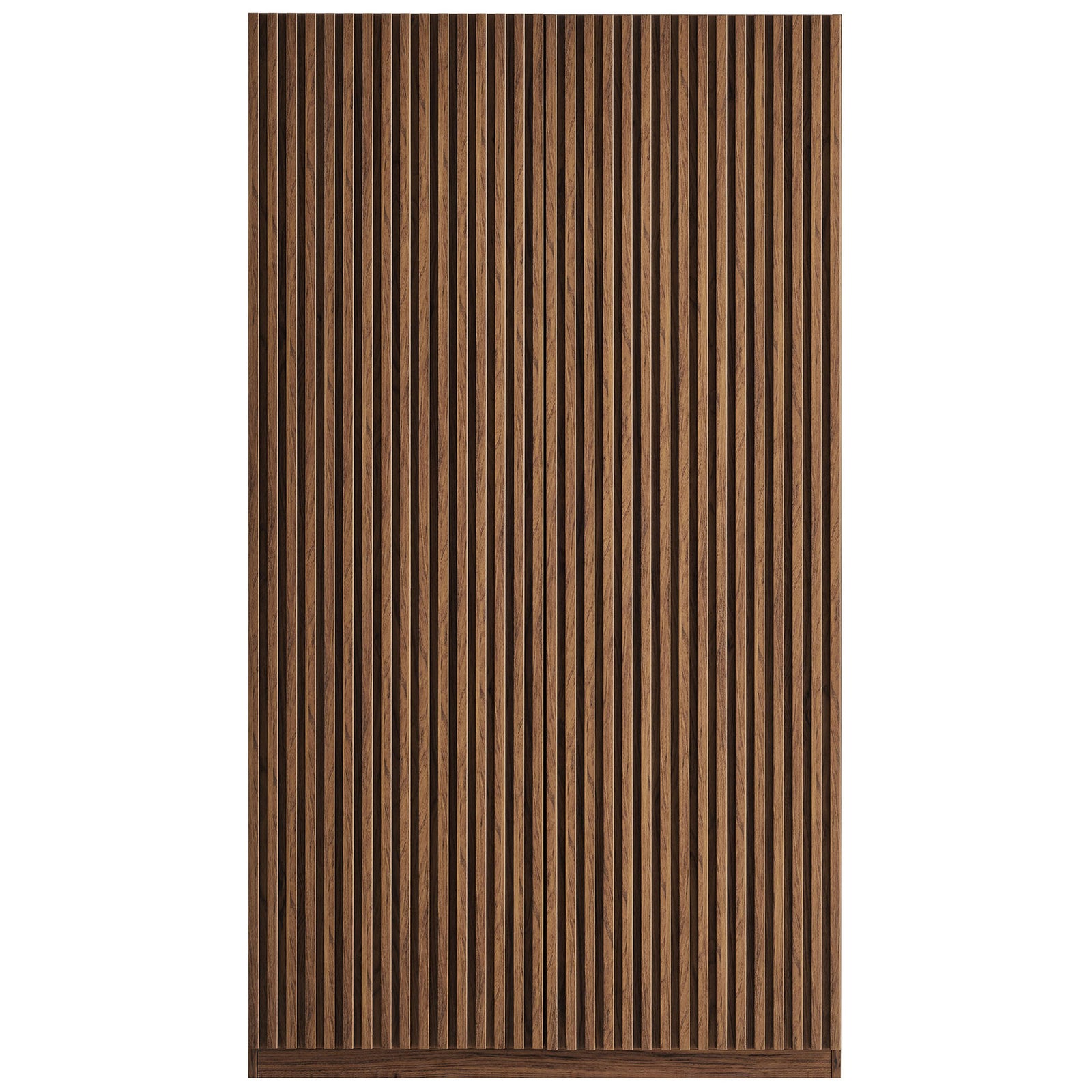 Walnut wardrobe closet with full-height slatted doors and streamlined plinth base || MOD-7182-WAL || front_studio