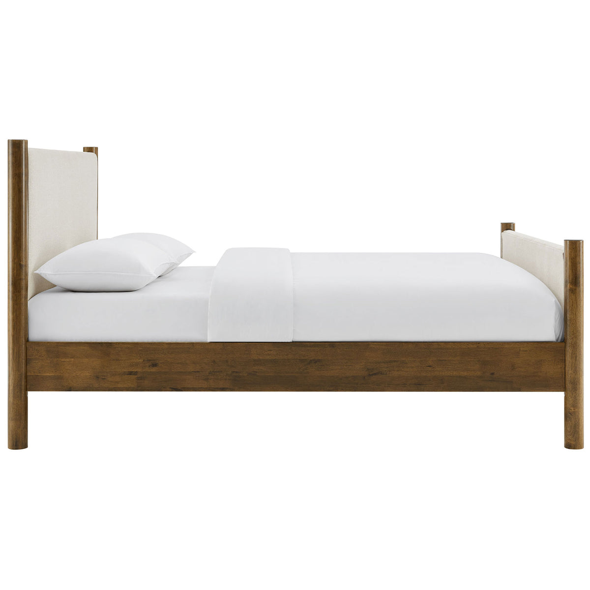 Clean-lined profile highlights the slatted platform and sturdy walnut frame with upholstered panels || MOD-7189-HEI-WAL || side_studio