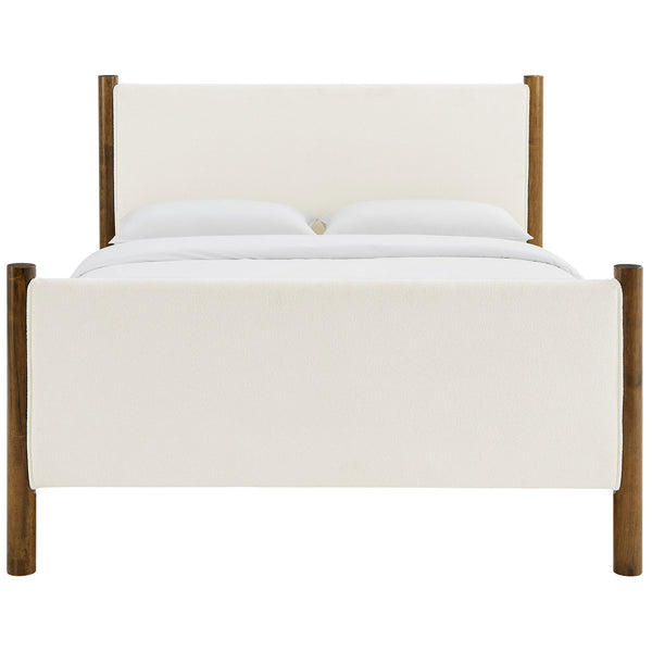 Ivory boucle panels framed by warm walnut posts create a cozy, modern platform bed || MOD-7191-FEA-WAL || front_studio