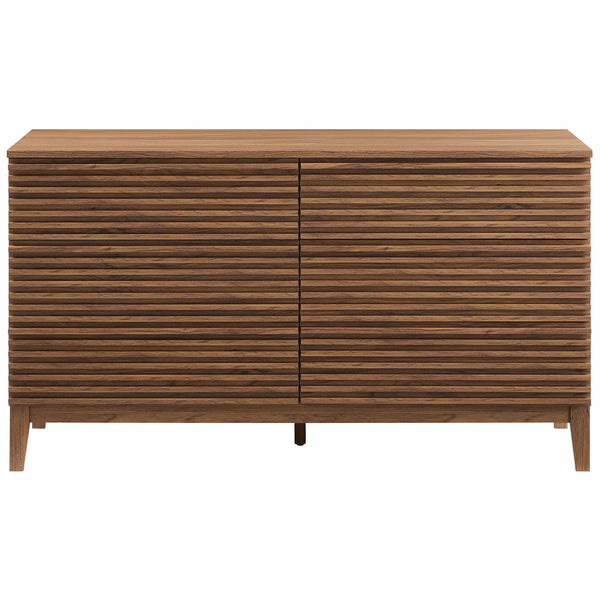 Wide slatted walnut dresser offers six spacious drawers in a streamlined modern profile. || MOD-7200-WAL || front_studio