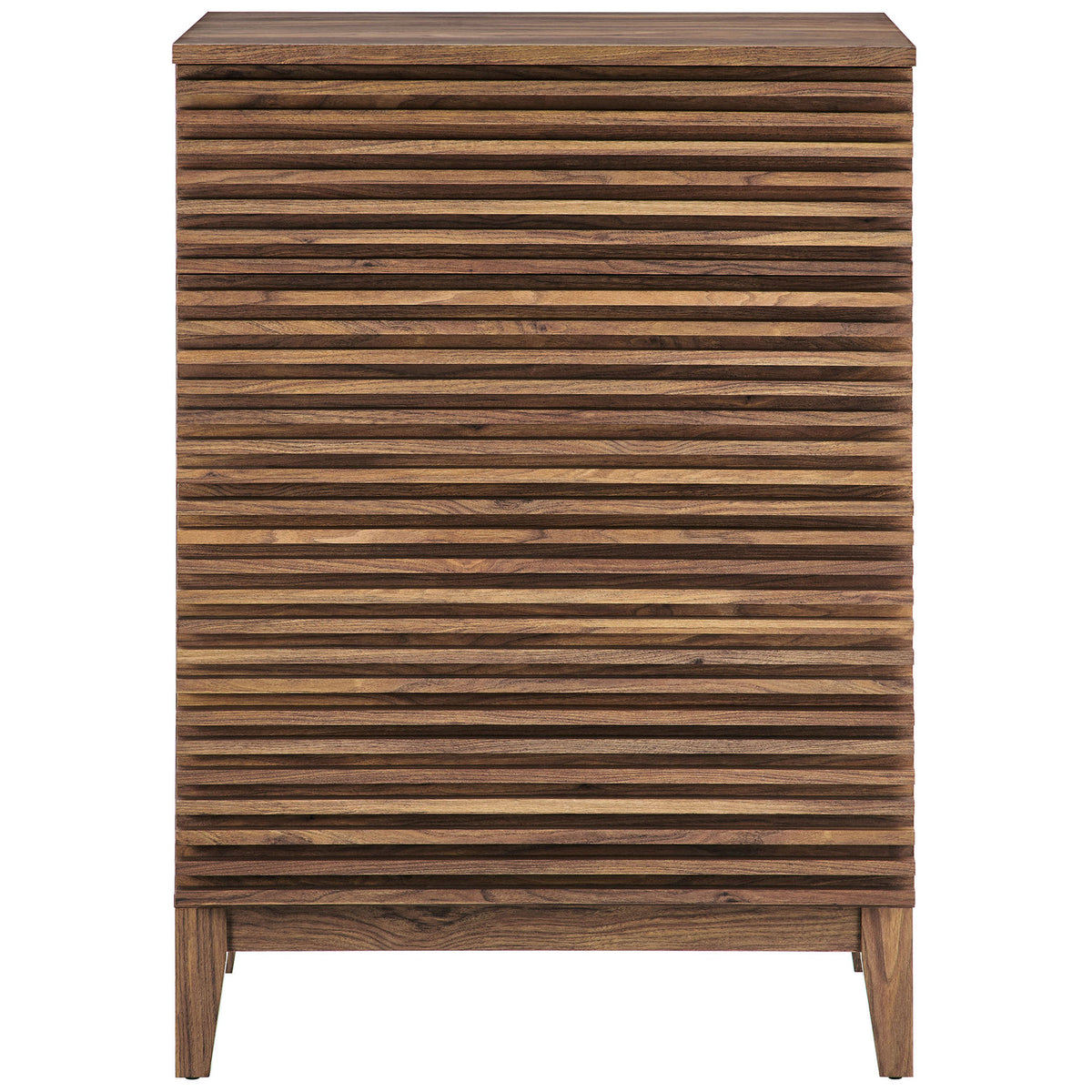 Tall walnut chest showcasing seamless slatted drawer fronts for a bold, sculptural statement || MOD-7202-WAL || front_studio