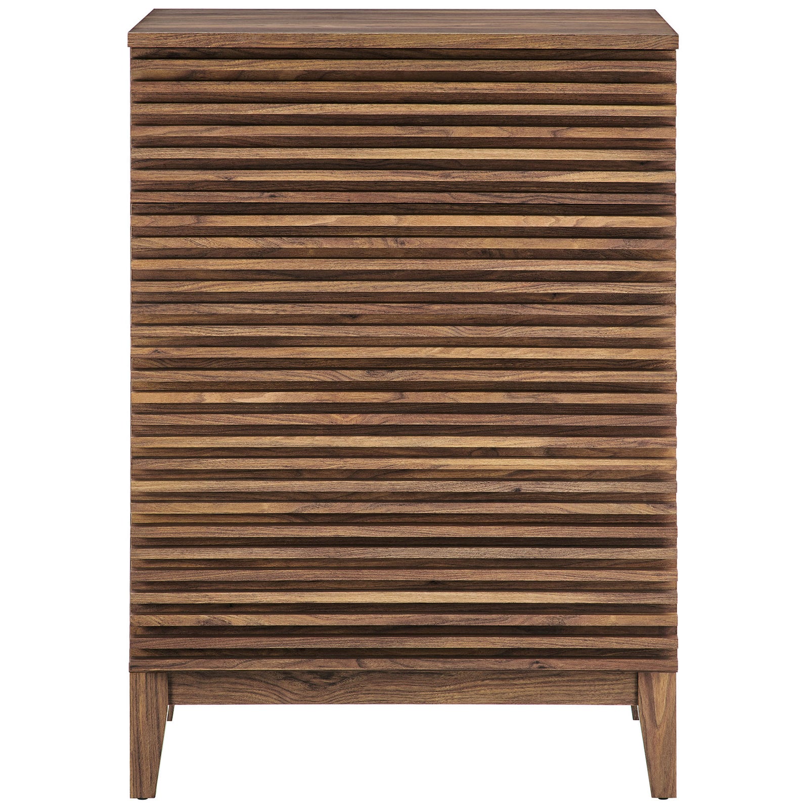 Tall walnut chest showcasing seamless slatted drawer fronts for a bold, sculptural statement || MOD-7202-WAL || front_studio