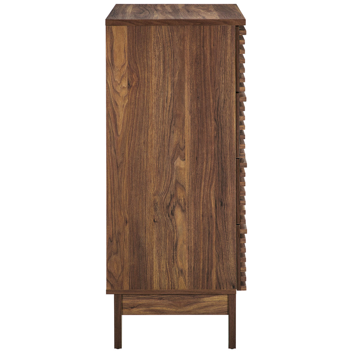 Walnut chest showcasing rich wood grain, slim frame, and a clean, modern silhouette || MOD-7202-WAL || side_studio