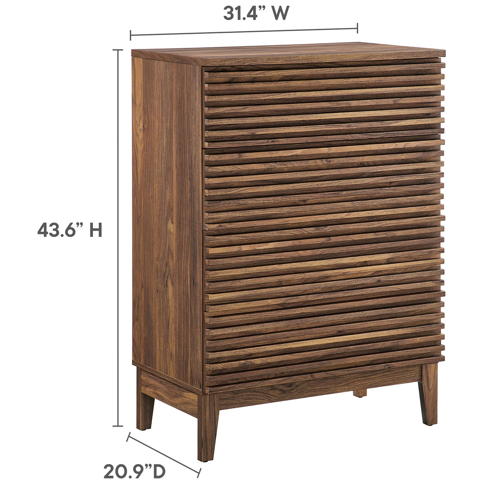 Dimension graphic showing overall height, width, and depth of the Render 4-drawer chest || MOD-7202-WAL || dimension_studio