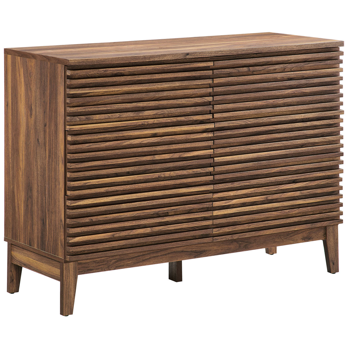 Slatted walnut six-drawer dresser brings mid-century warmth and texture to your storage. || MOD-7204-WAL || front_angle_studio