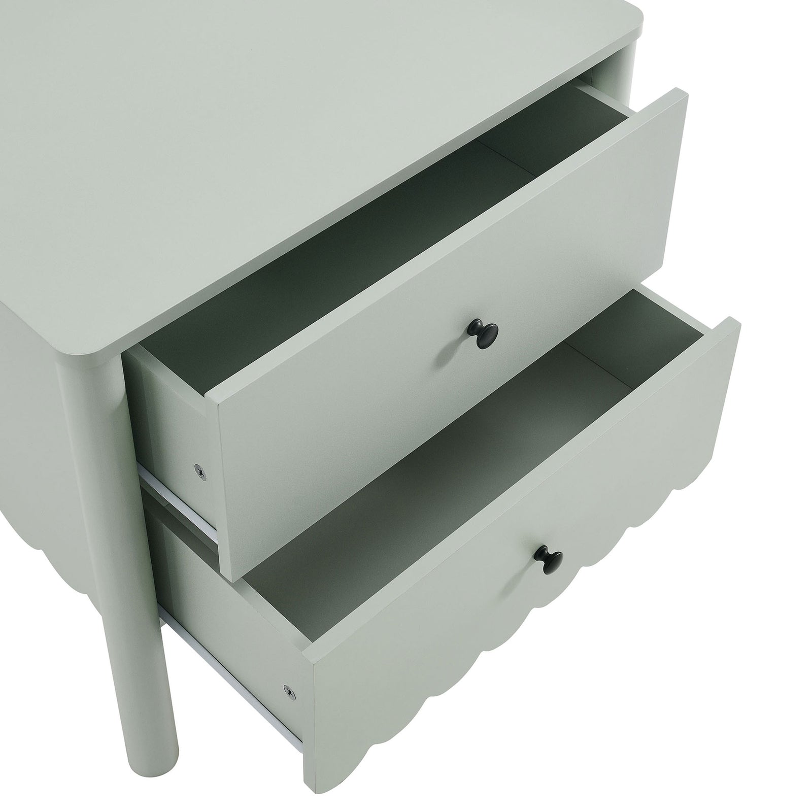 Emmeline nightstand showcasing its flat tabletop and open drawers ready to organize books, tech, and decor. || MOD-7206-SGE || storage_open_studio