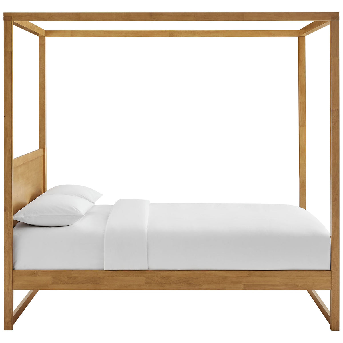 Streamlined silhouette highlights the solid wood posts and low platform in a warm oak finish || MOD-7215-OAK || side_studio