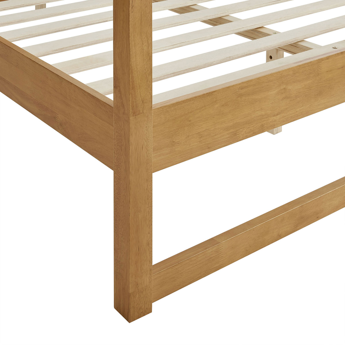 Squared post, smooth joinery, and wood slat support highlight durable craftsmanship || MOD-7215-OAK || leg_studio