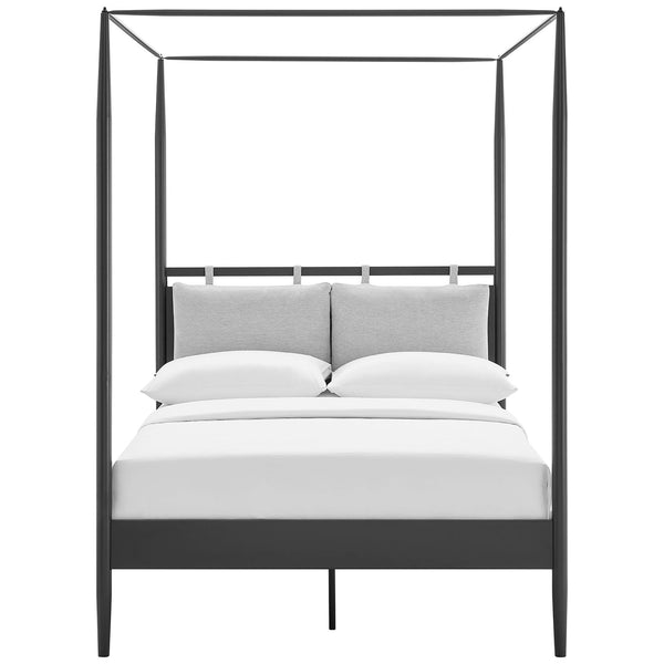 Modern canopy bed featuring cushioned pillow headboard and a clean, minimalist metal frame || MOD-7222-CHA-NPT || front_studio