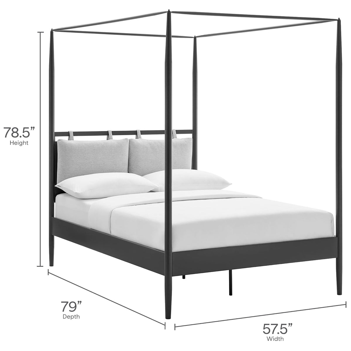 Bed measurements shown with height, width, and depth for size guidance || MOD-7222-CHA-NPT || dimension_studio