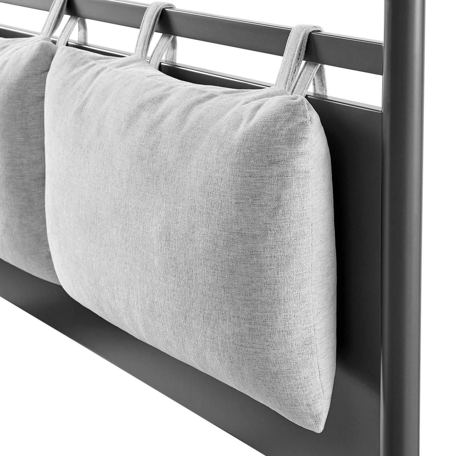 Generous pillow headboard provides cushioned support against the sleek metal frame || MOD-7224-CHA-NPT || detail_studio