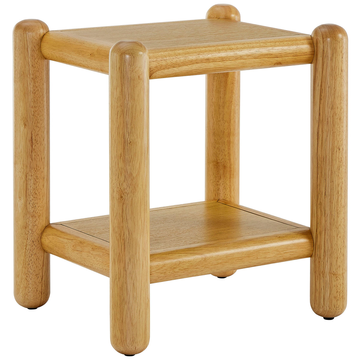 Compact Arcus oak side table featuring soft rounded corners and a spacious open shelf beneath. || MOD-7226-OAK || front_angle_studio