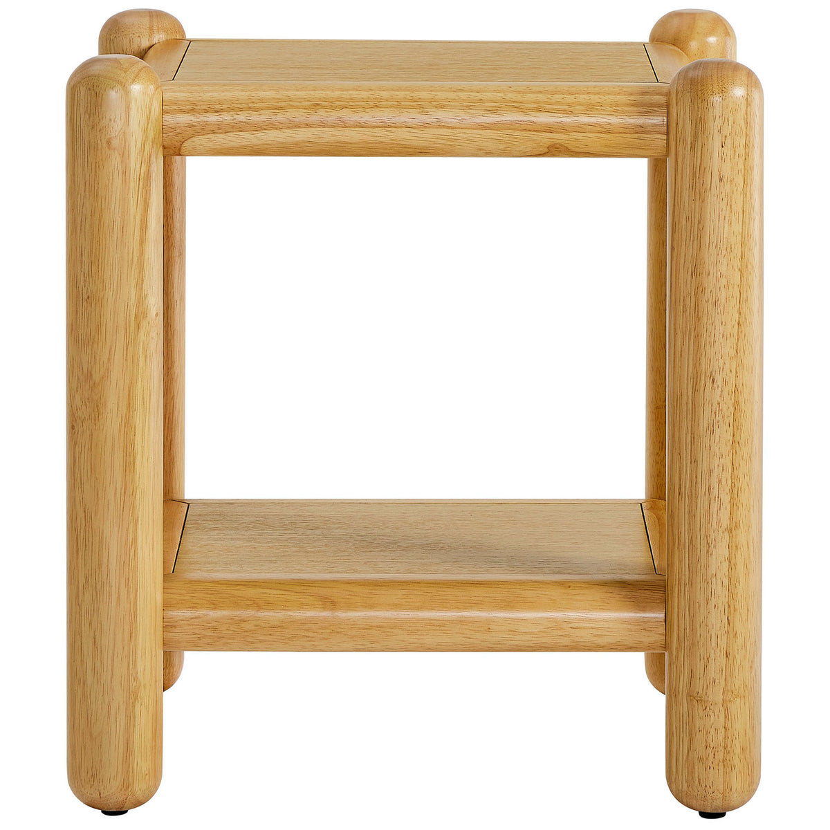 Arcus oak two tier side table with rounded posts and an open lower shelf for everyday storage. || MOD-7226-OAK || front_studio