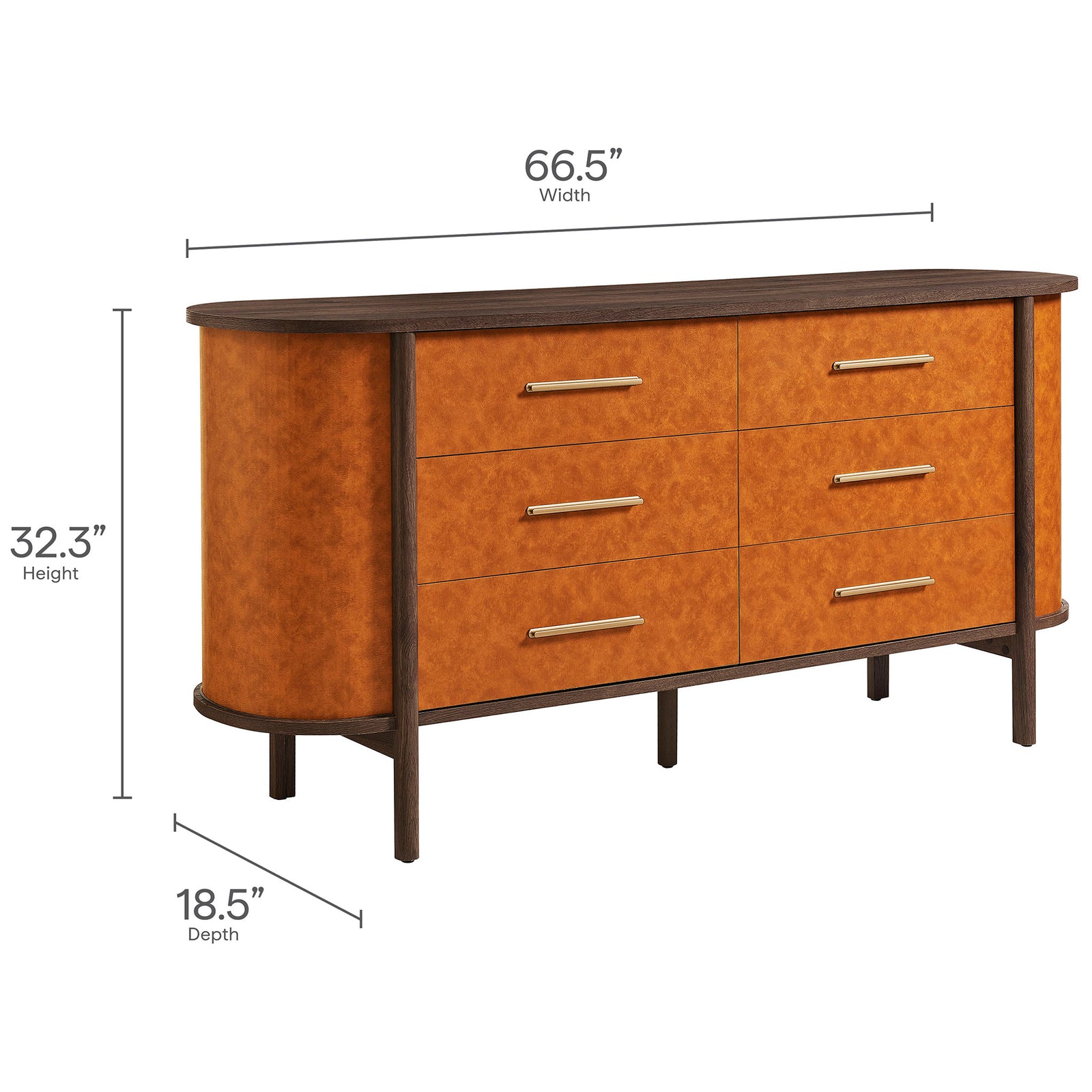 Generous six-drawer dresser offers ample storage while maintaining a streamlined profile ideal for bedroom spaces. || MOD-7228-WAL-TAN || dimension_studio