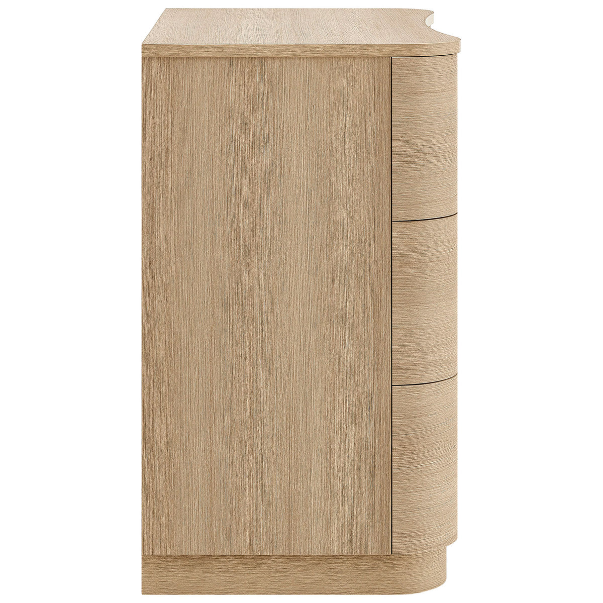 Gentle side profile of the Mirae dresser highlights its smooth curves and continuous wood grain texture || MOD-7230-BOA || side_studio